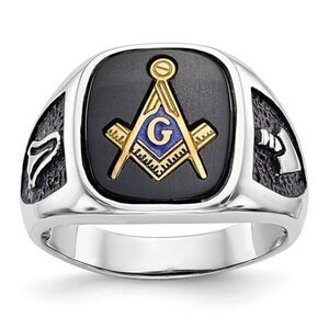 14k White Gold and Onyx Masonic Ring